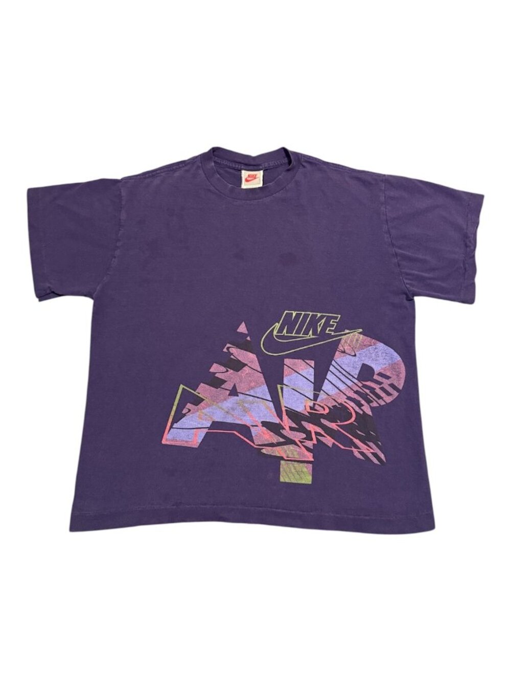 Vintage 90s Kid Nike Colorful Air Spell Out Logo Graphic T Shirt Purple Sz: L